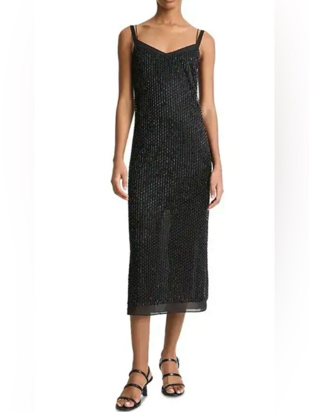 Vince Black Beaded Slip Midi Dress NWT